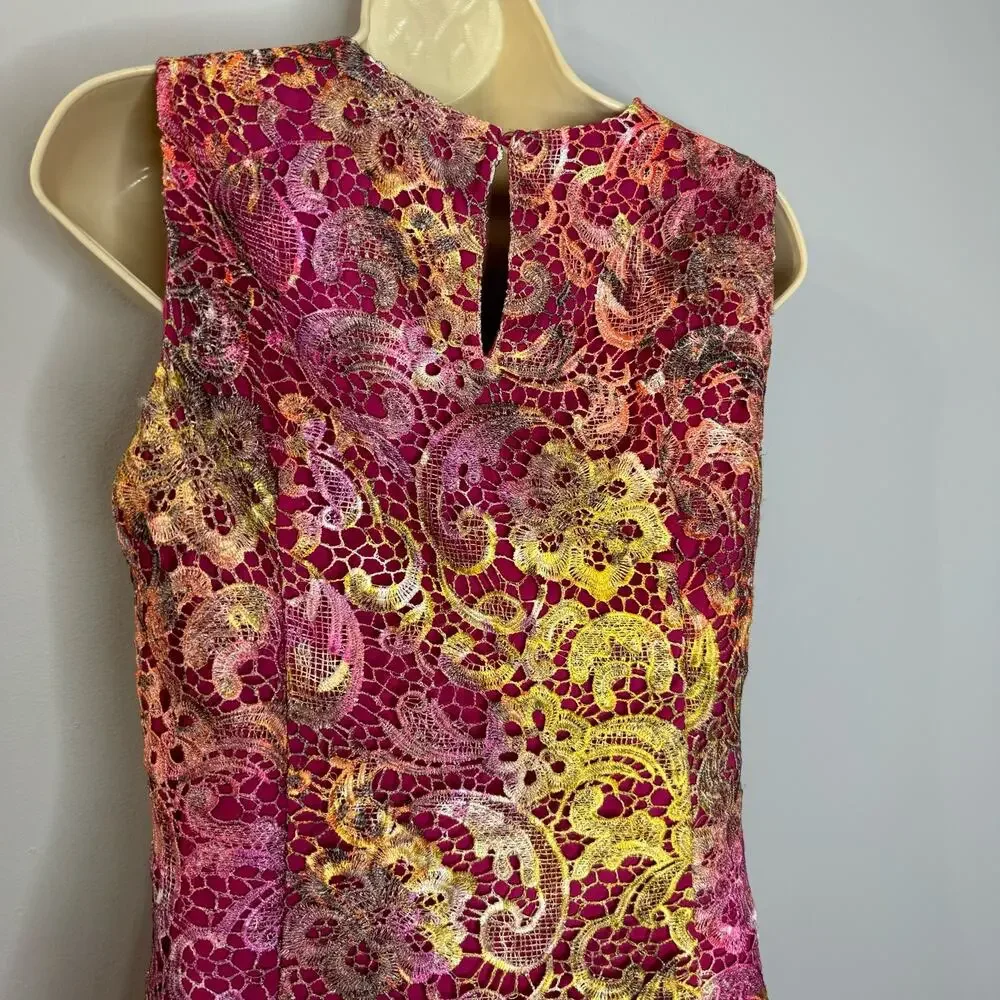Belle Badgley Mischka Lace Pink Floral Ombre Dress Women's 8 - Picture 10 of 13